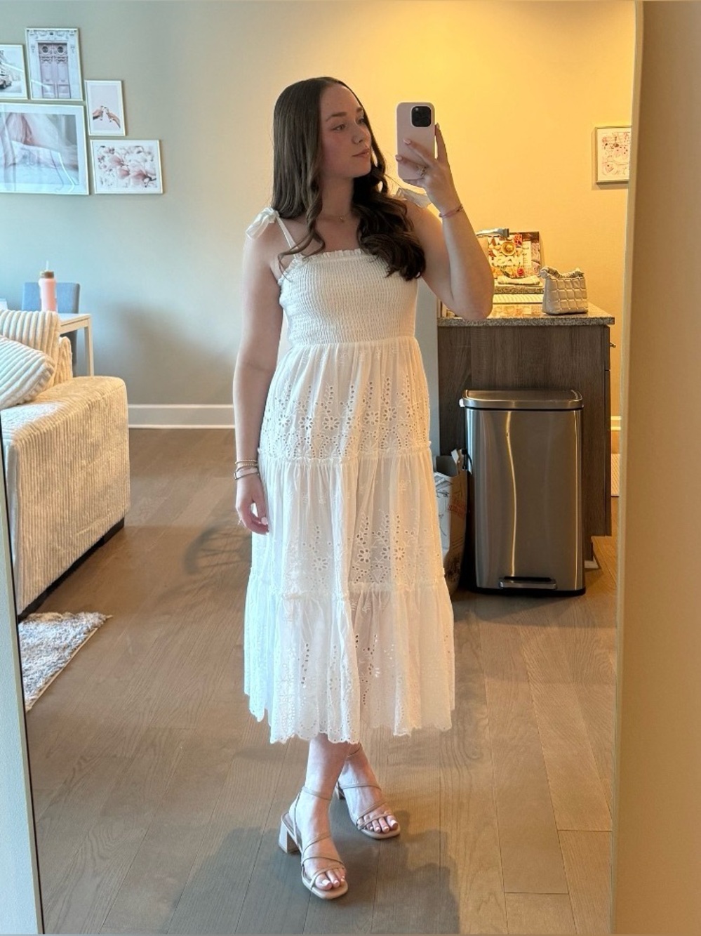 Aqua White Eyelet Midi Dress